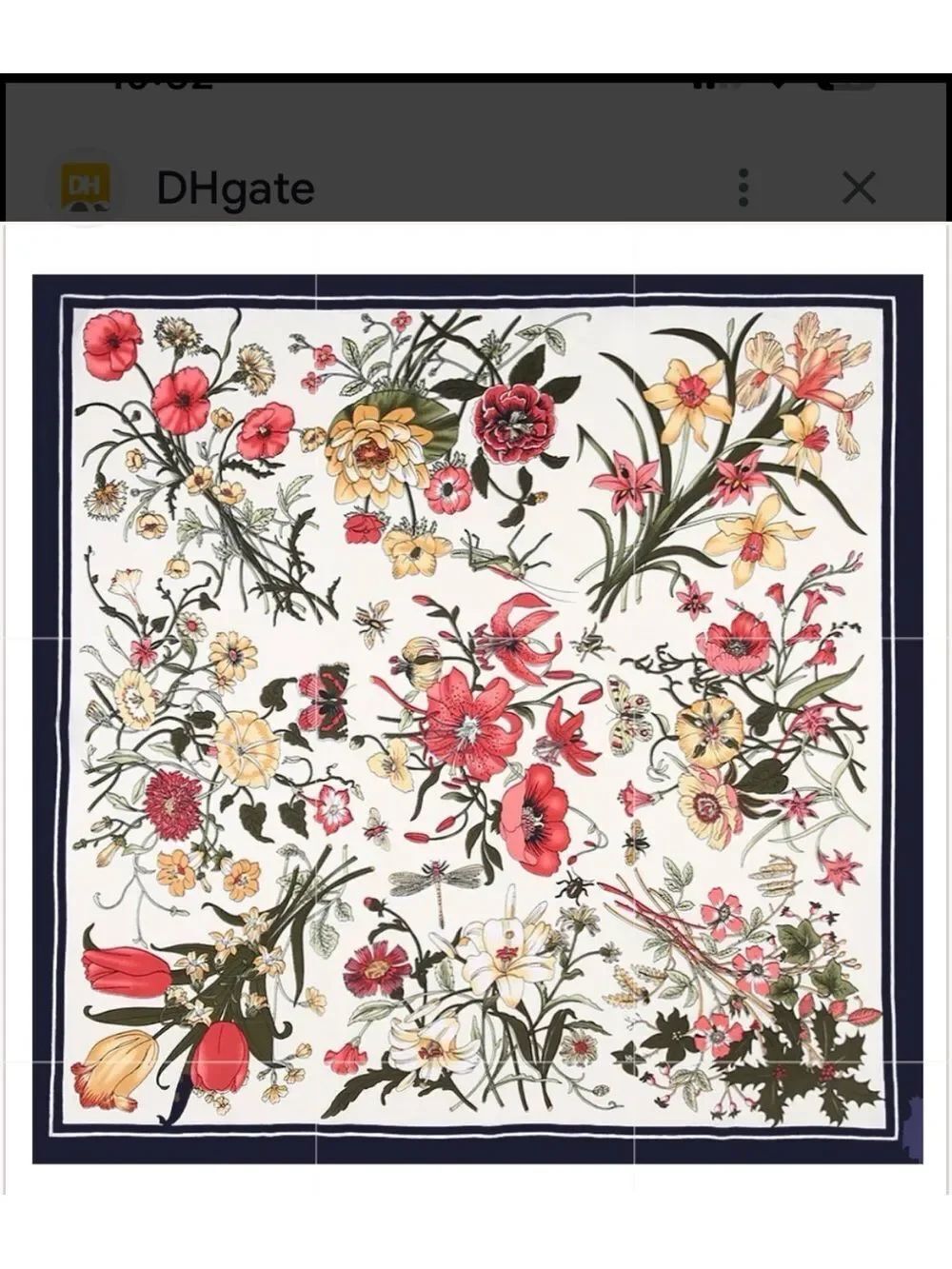 Floral Silk-Feel Square Scarf in Cream and black 20” x 20”